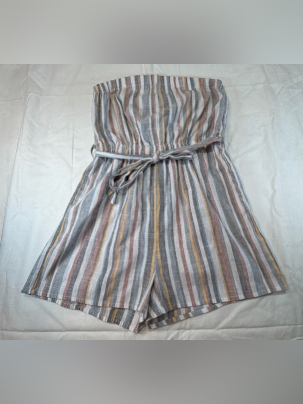 Derek Heart Strapless Romper with Pastel Stripes
